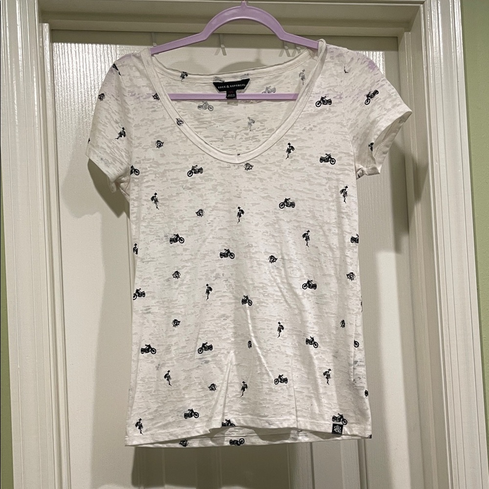 White Tee with Black Bicycle Print